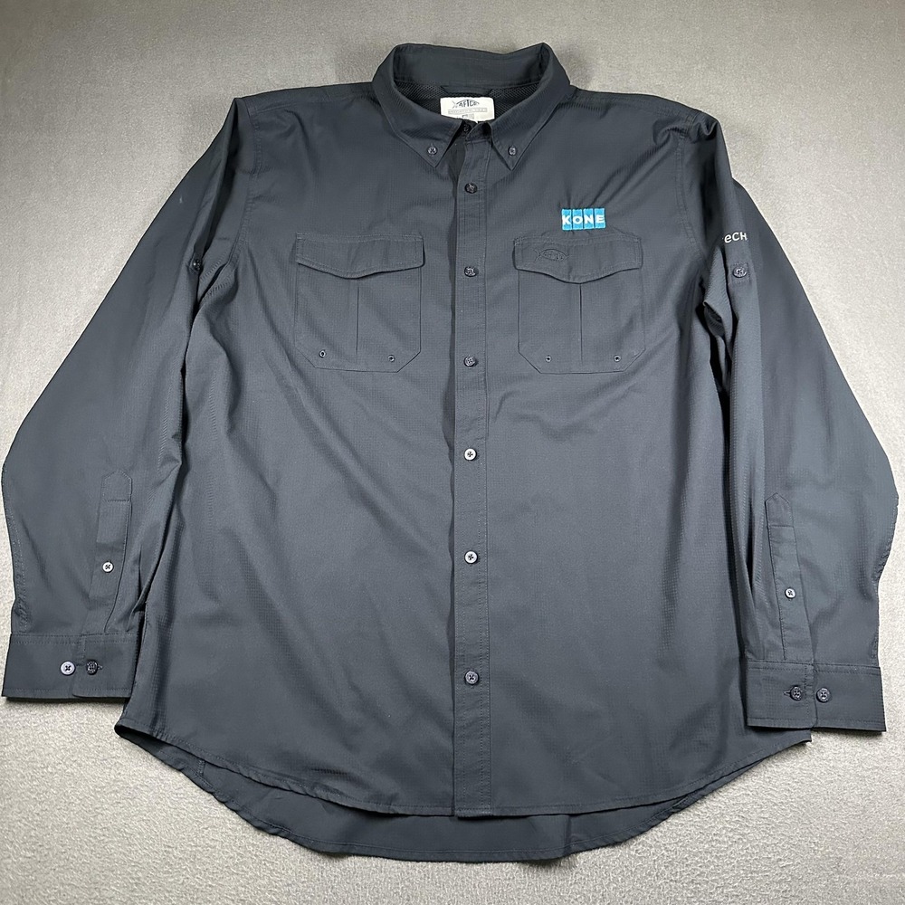 AFTCO Shirt Mens XL Blue Solid Vented Fishing Long Sleeve Button Up AFTECH KONE